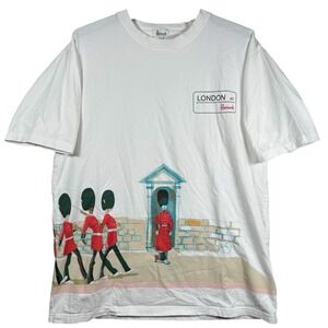 Vintage London At Harrods Knightsbridge Mens Shirt XL White Wrap Around Graphic